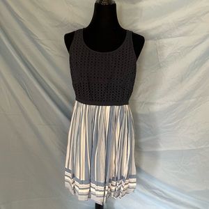 Loft Eyelet Blue Navy striped Dress